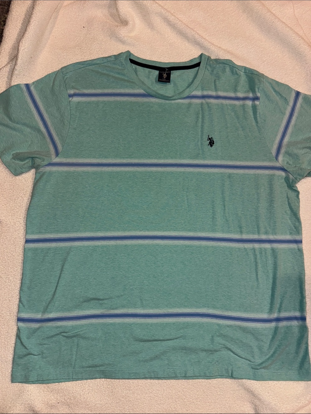 U.S. Polo Assn. Mint Green With Blue/White Striped Crew Neck Tee Size XXL